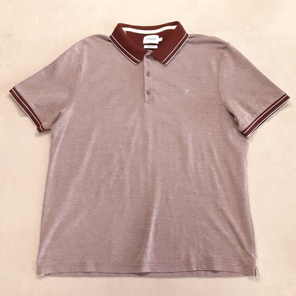 Farah Men's Moores Polo Shirt XL 514 Burgundy Modern Fit Cotton Blend